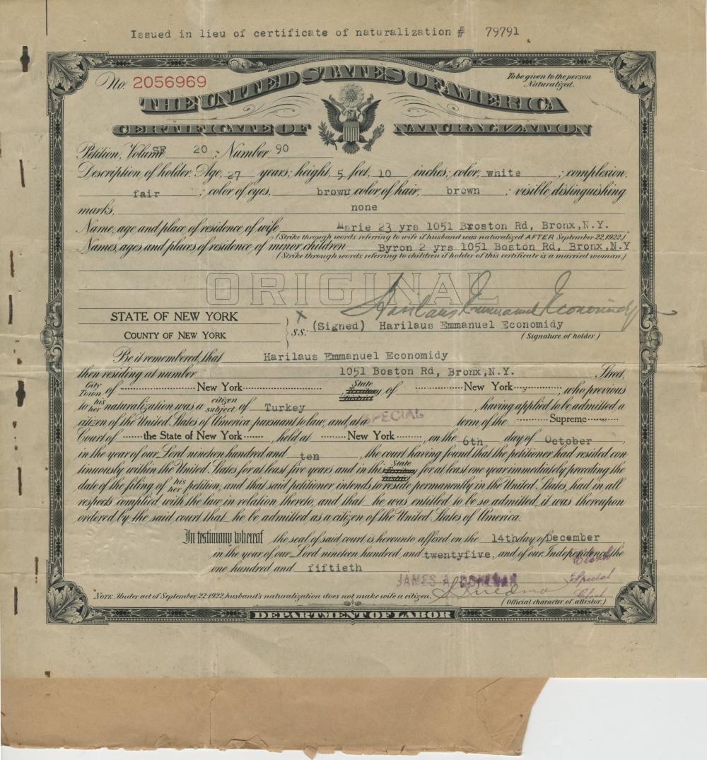 Certificate, Citizenship